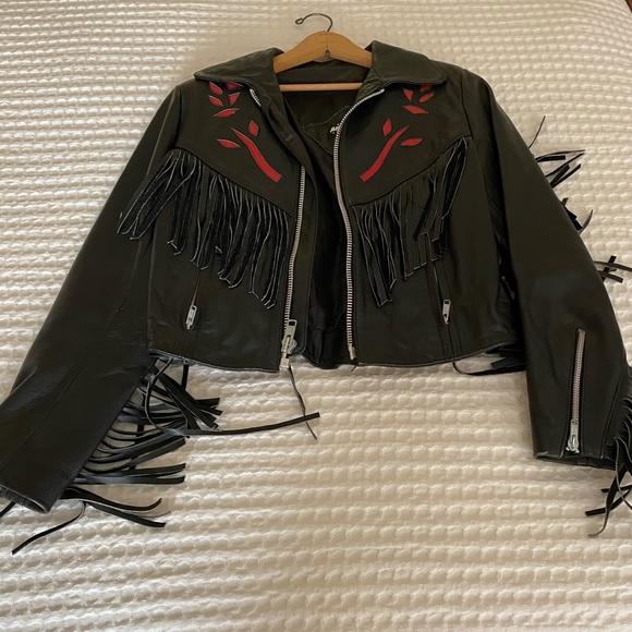 Black and Red Woman Leather Jacket - Picture 1 of 10